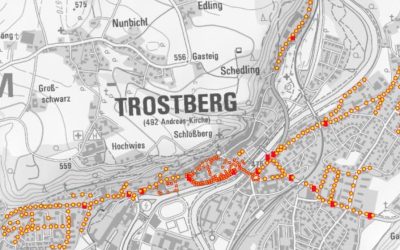 Karte von Trostberg mit eingezeichneten Straßenlaternen, die nicht abgeschaltet werden