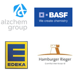 Logos Alzchem, BASF, EDEKA, Hamburger Rieger