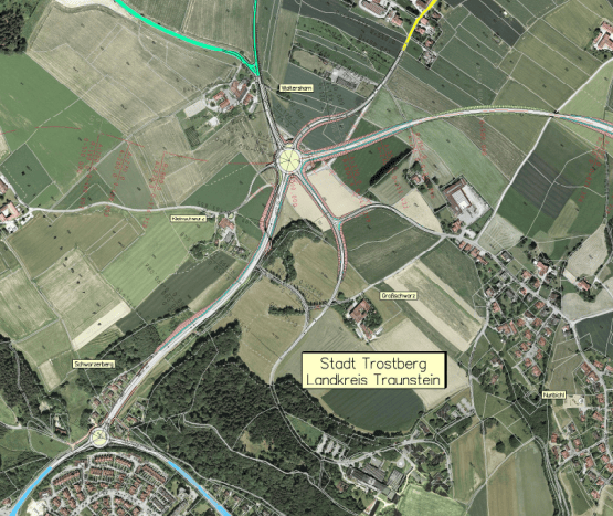 Planausschnitt Ortsumfahrung Trostberg B299, Stand 2008